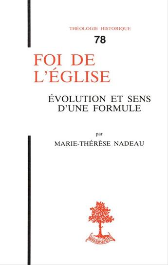 Couverture du livre « Foi De L'Eglise » de Nadeau aux éditions Esf