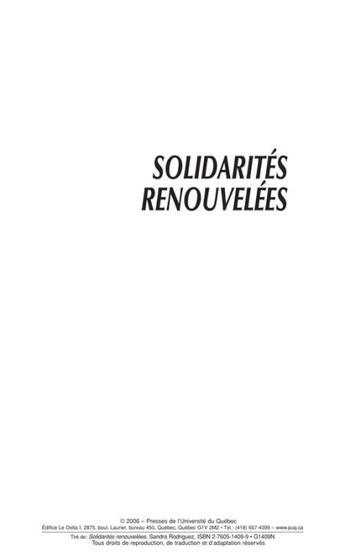 Couverture du livre « Solidarités renouvelées ; faut-il tuer le messager ? » de Sandra Rodriguez aux éditions Pu De Quebec