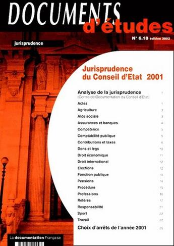 Couverture du livre « Jurisprudence du conseil d'etat 2001 » de  aux éditions Documentation Francaise