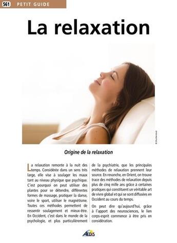 Couverture du livre « La relaxation » de  aux éditions Aedis