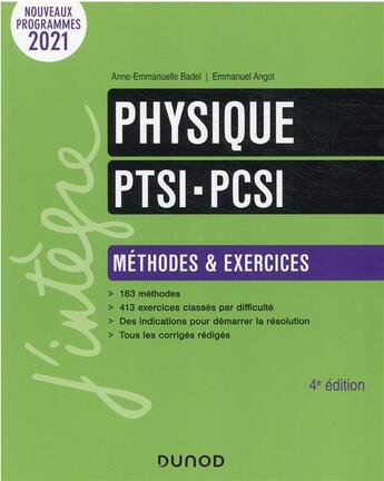 Couverture du livre « Physique PTSI-PCSI ; méthodes et exercices (4e édition) » de Anne-Emmanuelle Badel et Emmanuel Angot aux éditions Dunod