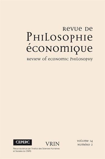 Couverture du livre « Revue De Philosophie Economique 14 (2013)/2 Varia » de  aux éditions Vrin