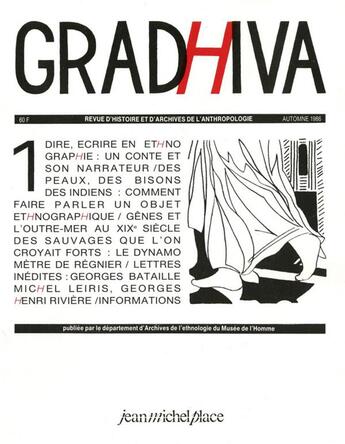 Couverture du livre « Revue Gradhiva n.1 » de Revue Gradhiva aux éditions Nouvelles Editions Place