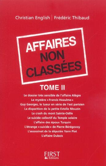 Couverture du livre « Affaires Non Classees T.2 » de Christian English et Frederic Thibaud aux éditions First