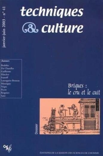 Couverture du livre « REVUE TECHNIQUES ET CULTURES n.41 ; briques : le cru et le cuit » de  aux éditions Maison Des Sciences De L'homme