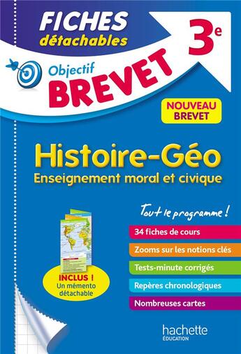 Couverture du livre « Objectif brevet 3e - fiches detachables histoire-geographie-education civique » de Richard Basnier aux éditions Hachette Education