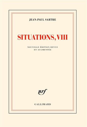 Couverture du livre « Situations Tome 8 : novembre 1966 - janvier 1970 » de Jean-Paul Sartre aux éditions Gallimard