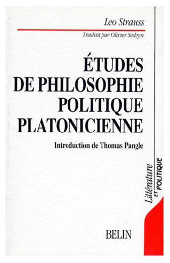 Couverture du livre « Étude de philosophie politique platonicienne » de Strauss aux éditions Belin