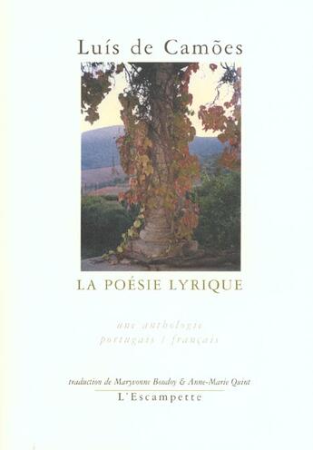 Couverture du livre « Poesie lyrique » de Luis De Camoes aux éditions Escampette