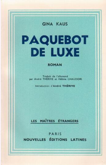 Couverture du livre « Paquebot de luxe » de Gina Kaus aux éditions Nel