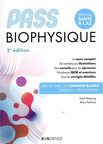 Couverture du livre « PASS biophysique : manuel ; cours + entraînements corrigés (2e édition) » de Salah Belazreg et Remy Perdrisot aux éditions Ediscience