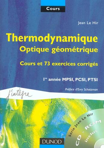 Couverture du livre « Thermodynamique, optique geometrique (+ cd-rom) » de Jean Le Hir aux éditions Dunod