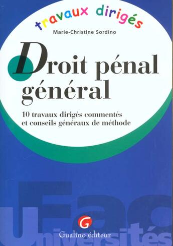 Couverture du livre « Travaux diriges de droit penal » de Sordino Marie-Christ aux éditions Gualino