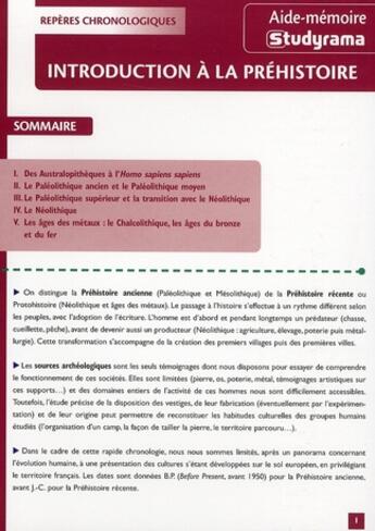 Couverture du livre « Introduction à préhistoire » de  aux éditions Studyrama