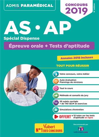 Couverture du livre « AS-AP ; spécial dispense ; épreuve orale + tests d'aptitude (concours 2019) » de  aux éditions Vuibert