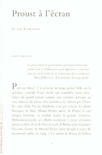 Couverture du livre « Proust à l'écran » de Peter Kravanja aux éditions Lettre Volee