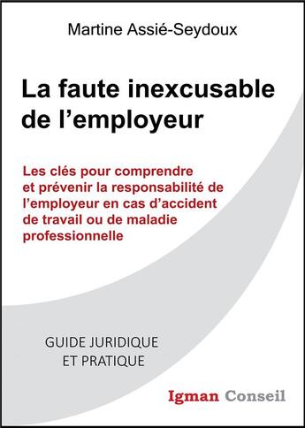 Couverture du livre « La faute inexcusable de l'employeur : les clés pour comprendre et prévenir la responsabilité de l'employeur en cas d'accident de travail » de Martine Assie-Seydoux aux éditions Igman Conseil