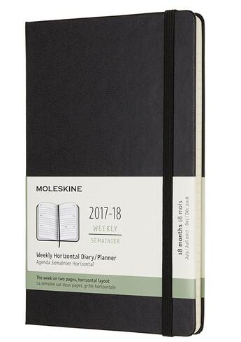 Couverture du livre « Agenda 18 mois semainier horizontal 17 -18 grand format noir rigid » de  aux éditions Moleskine