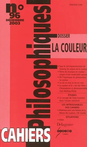 Couverture du livre « Cahiers philosophiques t.96 » de  aux éditions Delagrave