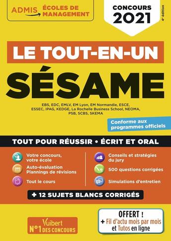 Couverture du livre « Le tout-en-un sesame ; concours 2021 ; tout pour réussir ecrit et oral » de Anne-Marie Bonnerot et Sophie Mattern aux éditions Vuibert