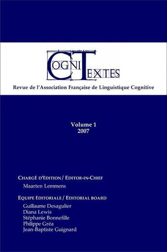 Couverture du livre « Cognitextes T.1 » de Revue Cognitextes aux éditions Assoc° Francaise Linguistique Cognitive