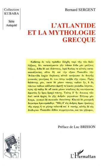 Couverture du livre « L'atlantide et la mythologie grecque » de Bernard Sergent aux éditions L'harmattan