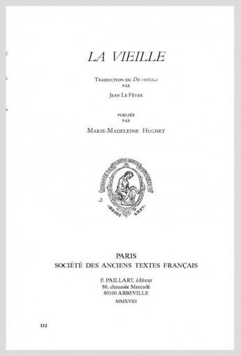 Couverture du livre « La vieille » de Le Fevre Jean aux éditions Societe Des Anciens Textes Francais