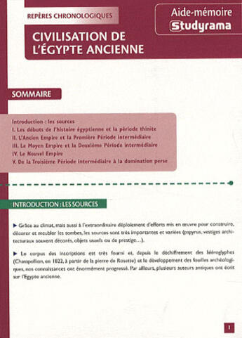 Couverture du livre « Civilisation de l'Egypte ancienne » de  aux éditions Studyrama