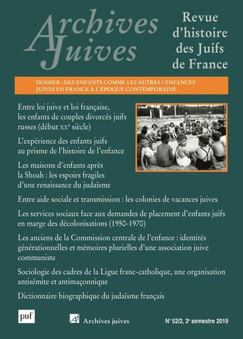 Couverture du livre « Archives juives, vol.52, n.2 » de  aux éditions Puf