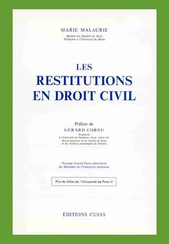 Couverture du livre « Les restitutions en droit civil » de Marie Malaurie aux éditions Cujas