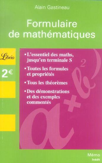 Couverture du livre « Formulaire De Mathematiques » de Alain Gastineau aux éditions J'ai Lu