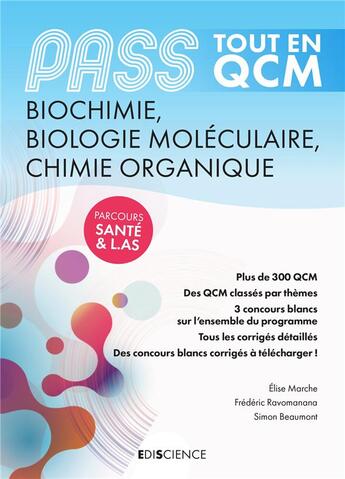 Couverture du livre « PASS tout en QCM : biochimie, biologie moléculaire, chimie organique » de Frederic Ravomanana et Elise Marche et Simon Beaumont aux éditions Ediscience