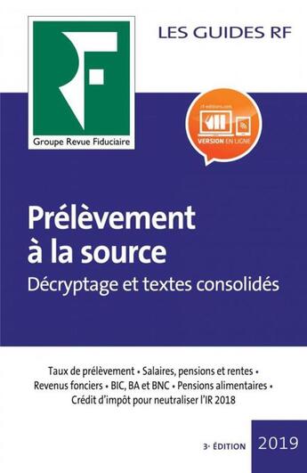 Couverture du livre « Prélèvement à la source (édition 2019) » de Collectif Grf aux éditions Revue Fiduciaire