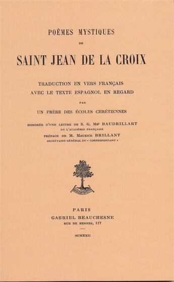 Couverture du livre « Poèmes » de Saint Jean De La Croix aux éditions Beauchesne