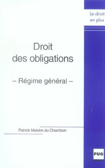 Couverture du livre « Droit des obligations » de Maistre Du Cham aux éditions Pu De Grenoble