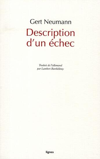 Couverture du livre « Description d'un échec » de Neumann Gert aux éditions Nouvelles Lignes