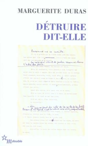 Couverture du livre « Détruire dit-elle » de Marguerite Duras aux éditions Minuit