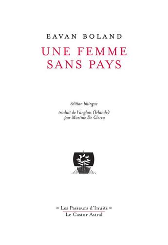 Couverture du livre « Une femme sans pays » de Eavan Boland aux éditions Castor Astral