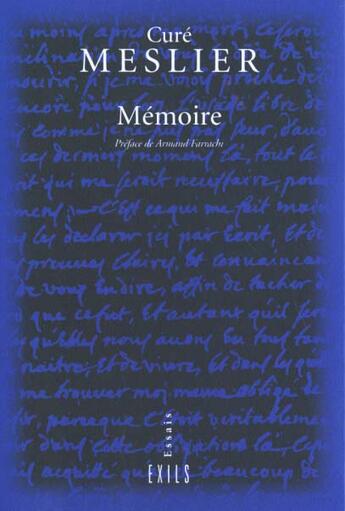 Couverture du livre « Mémoire » de Meslier Cure aux éditions Exils