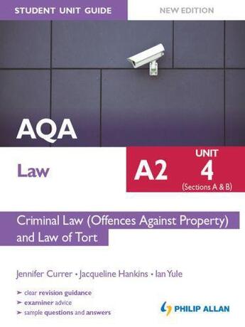 Couverture du livre « AQA Law A2 Student Unit Guide: Unit 4 (Sections A & B) Criminal Law (O » de Hankins Jacqeline aux éditions Hodder Education Digital