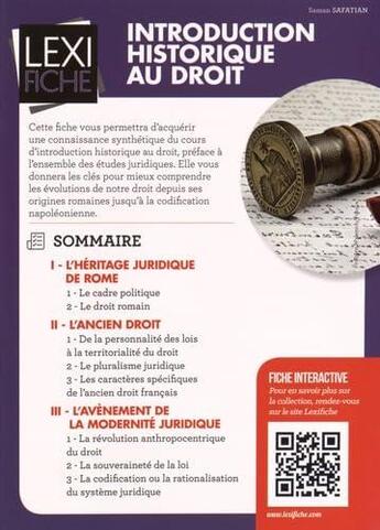 Couverture du livre « Introduction historique au droit » de Saman Safatian aux éditions Enrick B.