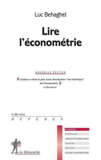 Couverture du livre « Lire l'économétrie » de Luc Behaghel aux éditions La Decouverte