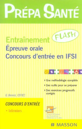 Couverture du livre « Entrainement flash ; epreuve orale ; concours d'entree en ifsi » de  aux éditions Elsevier-masson