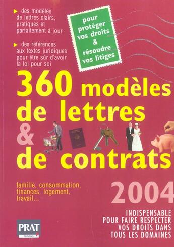 Couverture du livre « 360 modeles de lettres et de contrats (édition 2004) » de  aux éditions Prat