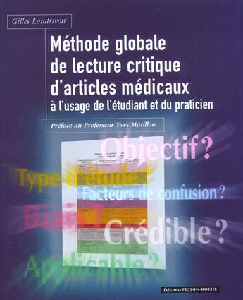 Couverture du livre « Methode globale de lecture critique d'articles medicaux » de G Landrivon aux éditions Frison Roche