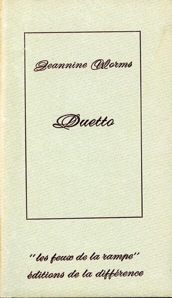 Couverture du livre « Duetto » de Jeannine Worms aux éditions La Difference