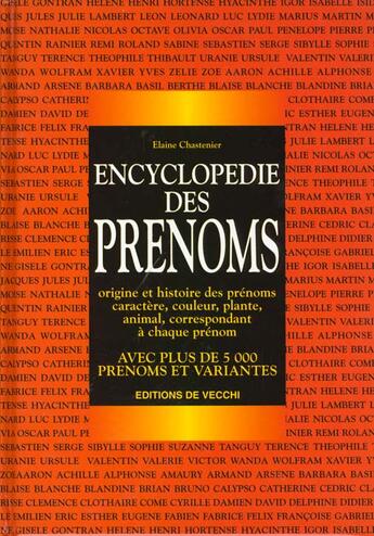 Couverture du livre « Encyclopedie des prenoms » de Elaine Chastenier aux éditions De Vecchi