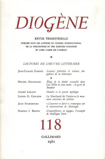 Couverture du livre « Diogene 118 » de Collectifs Gallimard aux éditions Gallimard