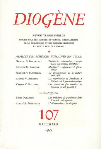 Couverture du livre « Diogene 107 » de Collectifs Gallimard aux éditions Gallimard