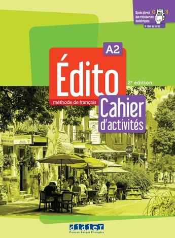 Couverture du livre « Édito ; FLE ; cahier d'activités ; A2 » de  aux éditions Didier